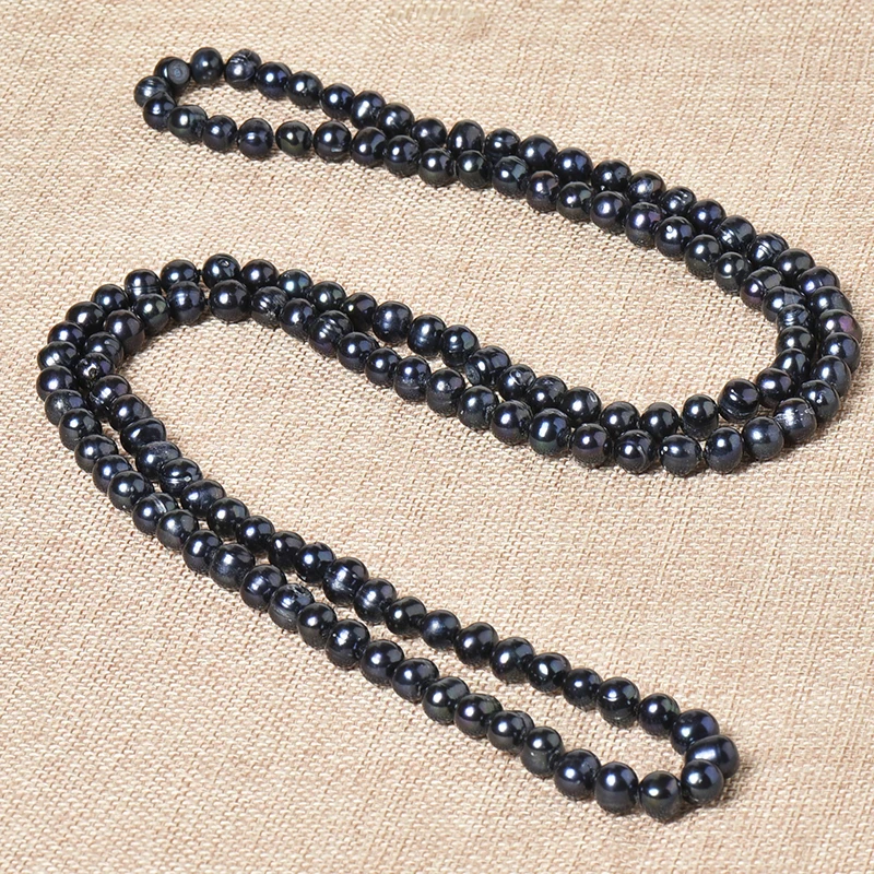 80/120cm Long Pearl Necklace Black beads Genuine Natural Freshwater Sweater Chain For Women Jewelry fashion Gift | Украшения и