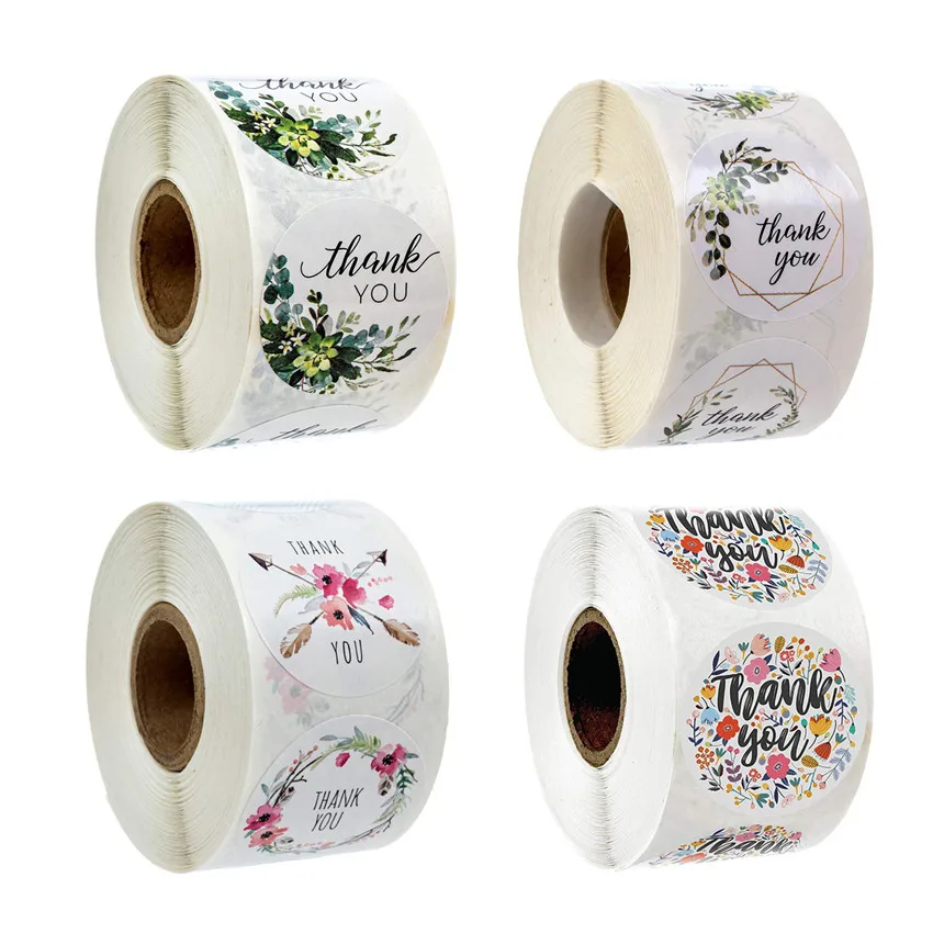 

500Pcs/rolls Flowers Thank You Sticker Paper Labels Round Reward Scrapbooking Stickers Wedding Party Decor Envelope Seal Sticker
