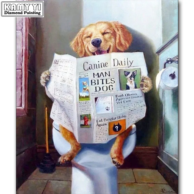 Новое поступление 5D DIY Алмазная вышивка животные собака туалет полная картина