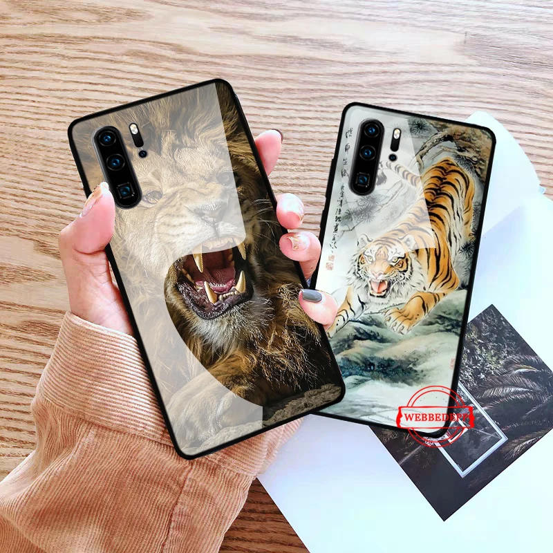 

lion tiger Glass Case for Huawei P10 lite P20 Pro P30 P Smart honor 7A 8X 9 10 Y6 Mate 20