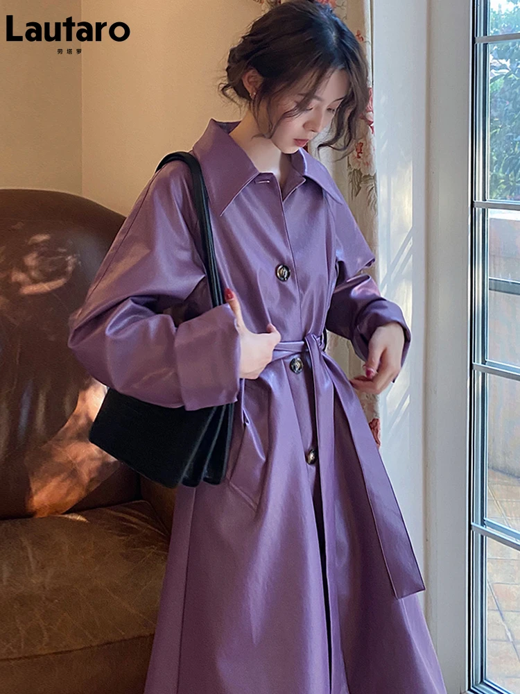 Lautaro Осеннее длинное фиолетовое водонепроницаемое женское пальто из