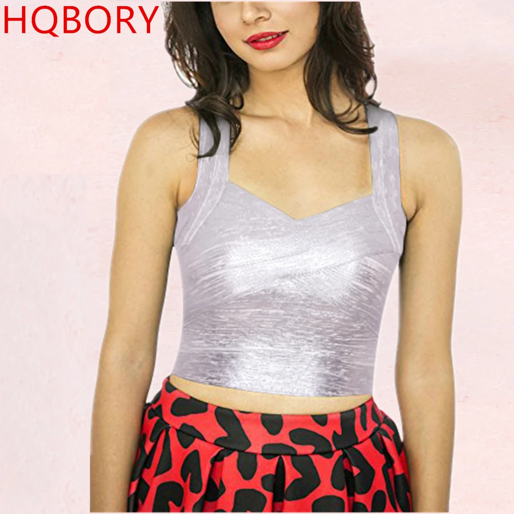 Кроп топ на бретелях серебристый золотой короткий бандажный Топ жилет оптовая