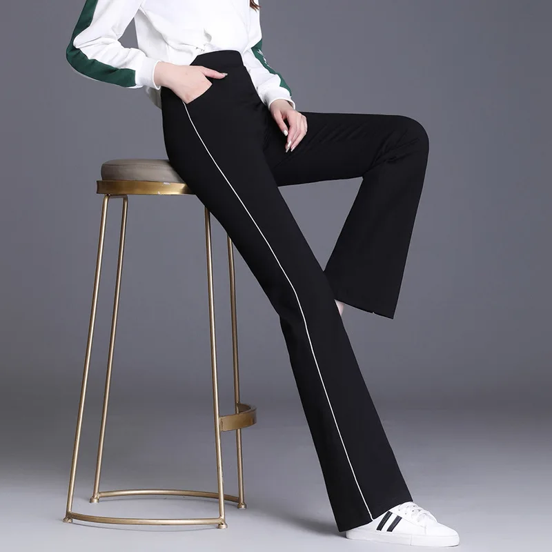 

High Waist Flare Pant Plus Size Women Clothes Elastic Waist Casual Women Long Trousers S-4XL Spring Autumn Women Pants Balck