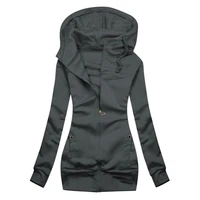 lady hoodie coat solid color drawstring tight waist autumn hoodie warm zipper cardigan plush hoodie coat for daily wear