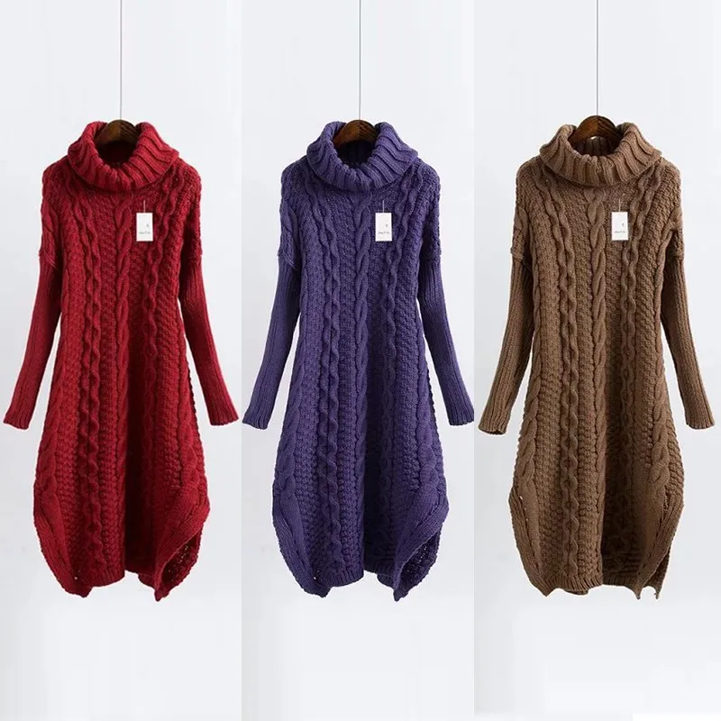 Женское платье-свитер с высоким воротом толстый свитер длинным рукавом длинное