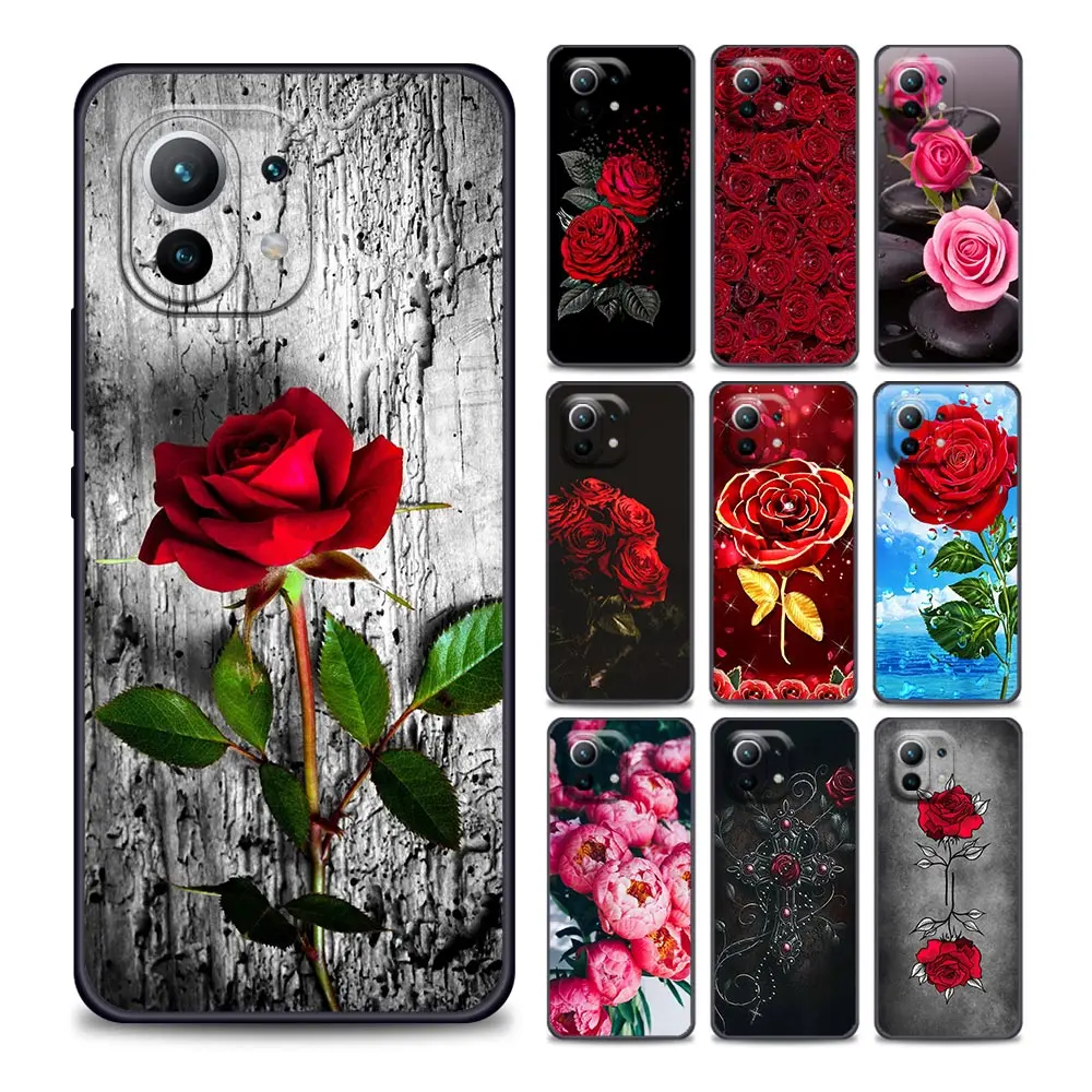 

Red Rose Flower Coque Sac Phone Case for Xiaomi Mi 11Lite i Ultra X T EN PocoF1 X3 NFC GT M3 F3 GT M4 Pro Soft Silicone