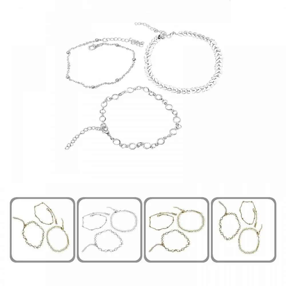 

3Pcs/Set Fashion Women Simple Copper Chain Anklet Ankle Bracelet Foot Jewelry