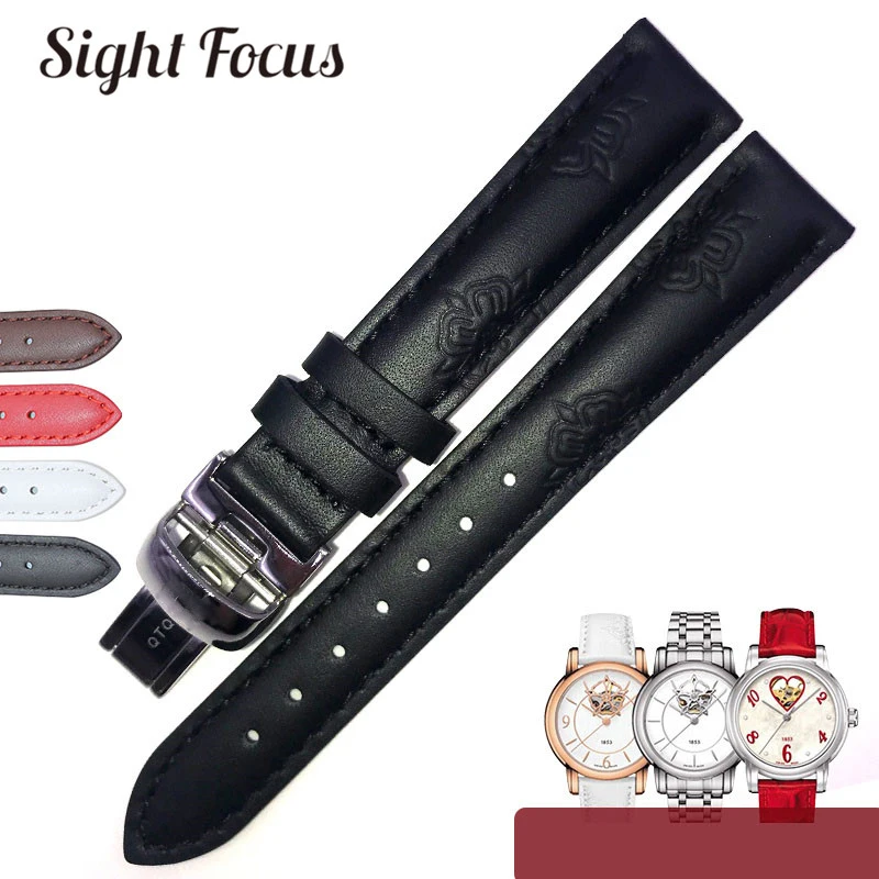 16mm Elegant Coffee Color Women's Watch Bracelet for Tissot Lady Heart T055 Bands Floral Embossed Wrist Straps Belts Mujer | Наручные