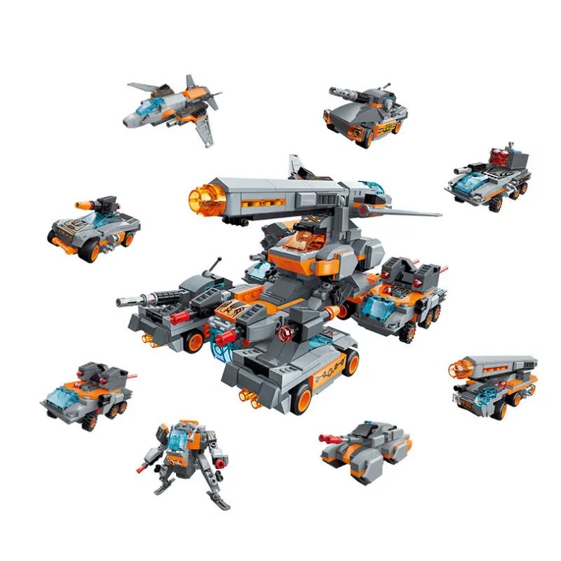 

8 in 1 Deformation War Chariot Block Mini Fighter Tank Mecha Missile Assault Vehicle Buildings Brick Toys For Boy Kids