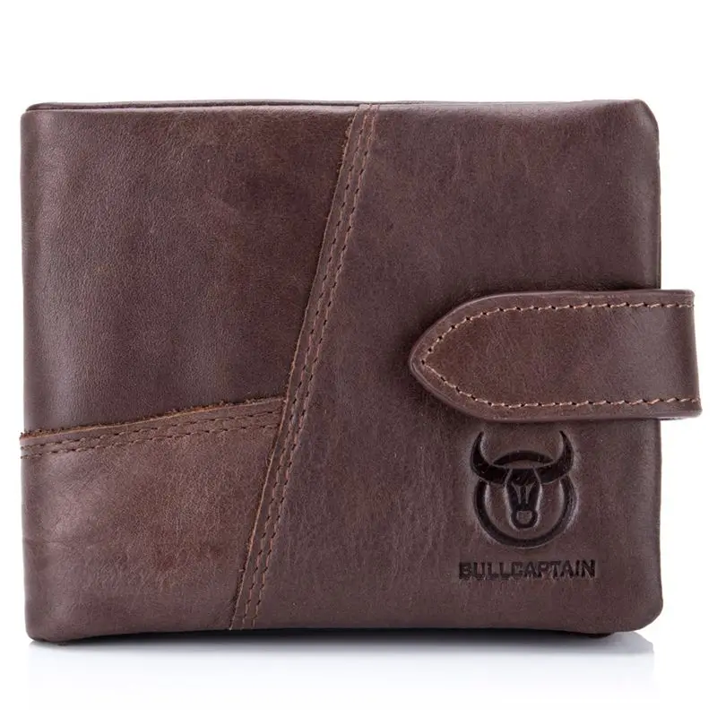 Винтажный кожаный кошелек BULLCAPTAIN тройного сложения мужской короткий на застежке