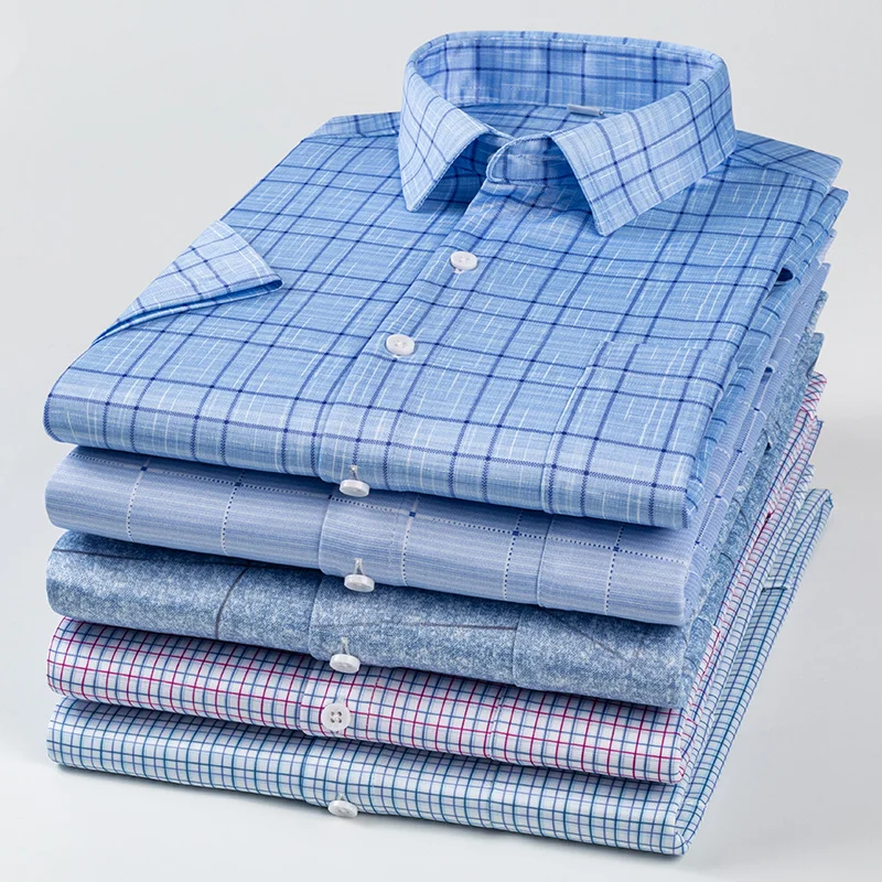 

Summer Cool Short Sleeve Men Casual Shirts Regular Fit Plaid Print Shirt for Man Checkered Leisure Comfortable Business Clothing