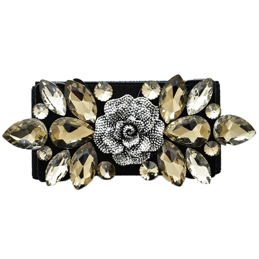 Новинка женские цветочные пряжки стразы эластичный широкий пояс для свадебной