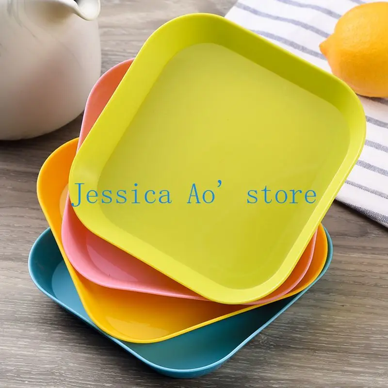 

4pcs 15cm Deep Snack Plates Square Plastic Trays Anti-shock Brief Fruit Tray Living Room Candy Dishes Set Dry Food Plate