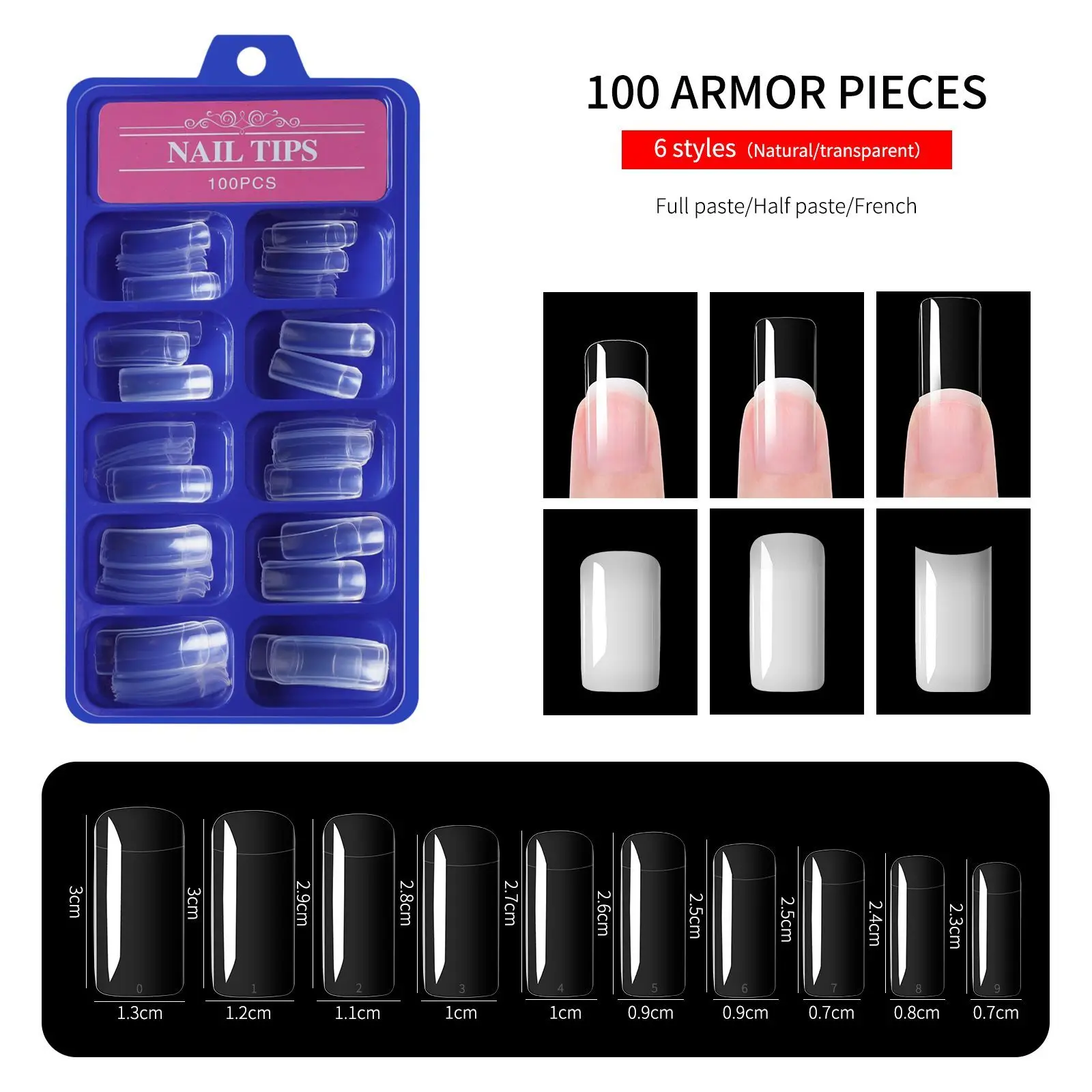 

3 Boxes Transparent/Natural Multi-Size for Building Very Thin Soomth No Trace False Nails Tips French Fake Nails