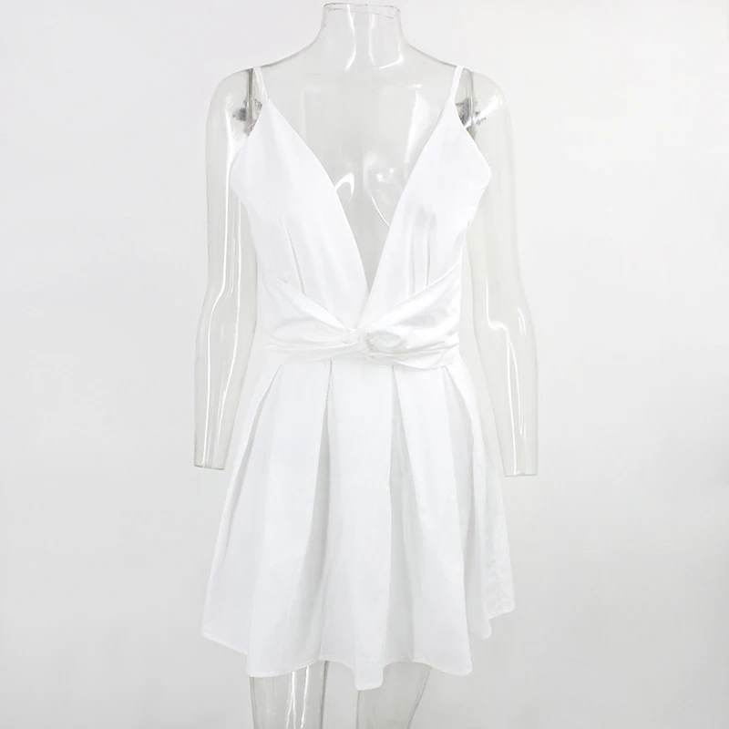 Летнее повседневное белое платье EvaQueen на бретелях-спагетти Женские однотонные