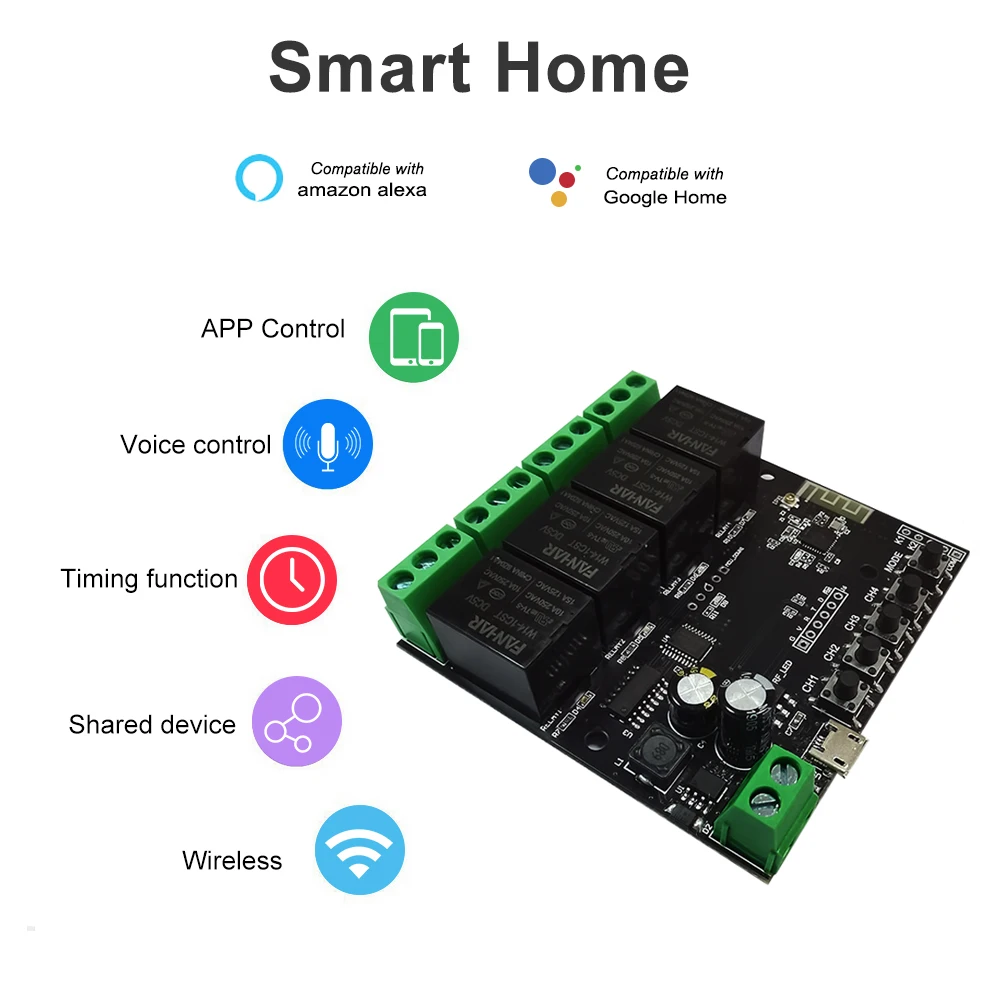 Tuya 4CH USB DC5V/7 32V WiFi переключатель беспроводной релейный модуль Функция