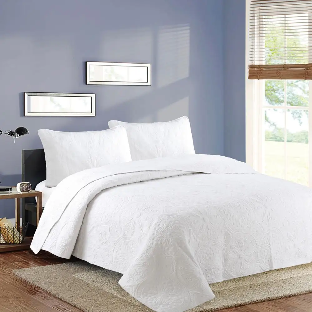 

100% Cotton Solid Bedding 3Pcs Embroidered Duvet Cover King Size Quilted Bedspread Bed Cover Quilts for double bed Pillowcase