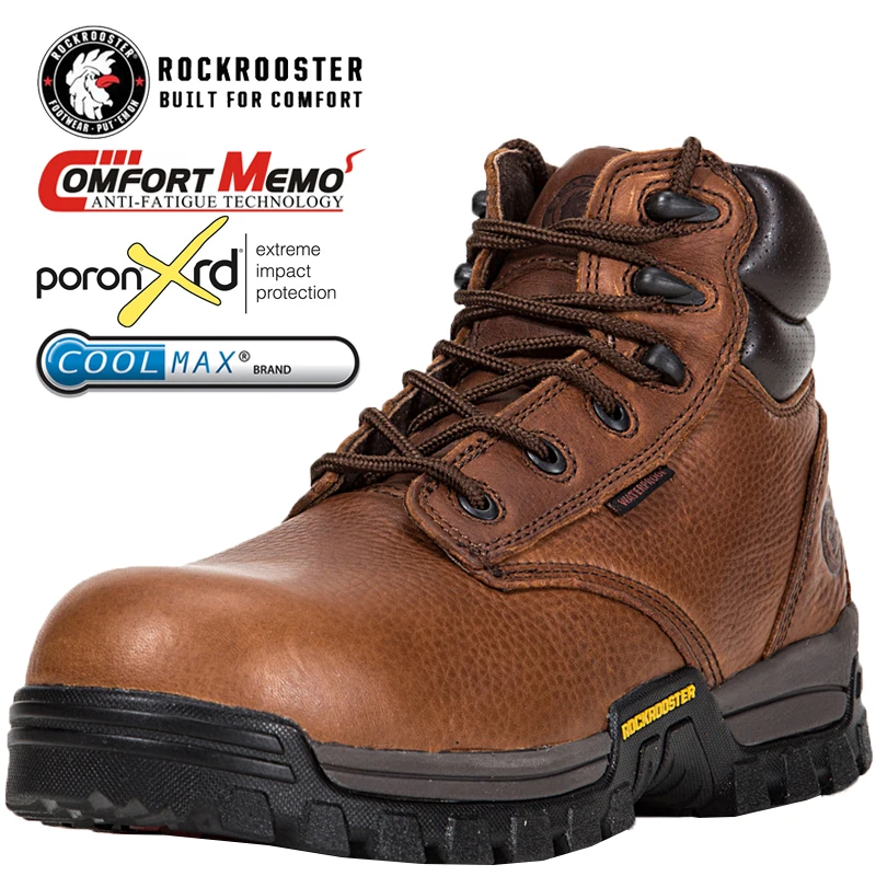 

ROCKROOSTER AT697BR Waterproof Work Boots Safety Composite Toe Leather Indestructible Shoe Anti-piercing Protective Boots