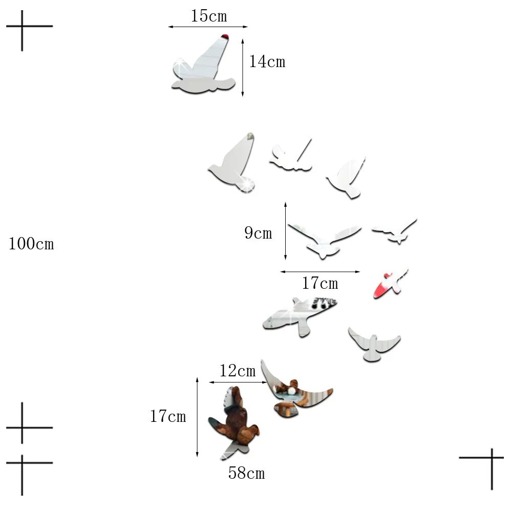 Наклейки акриловые зеркальные в форме голубей 11 шт. | Дом и сад