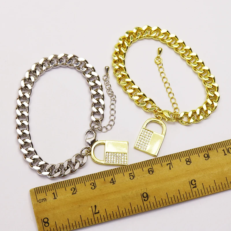 

10 Pieces Flat chain Bracelet Fashion Lock shape charms Bracelet Punk hip pop jewelry Bracelet 7352