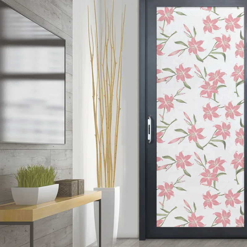 

45X200CM Frosted Window Glass Film Home decor Bedroom Bathroom Privacy Floral Pattern Film PVC Glass wall sticker No glue