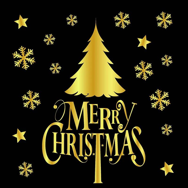 B02 50x32cm PVC Christams Wall Stickers Window Decor Paper Gold Snowflake Elk Deer wall stickers christmas decoration for home glass - Цвет: B02