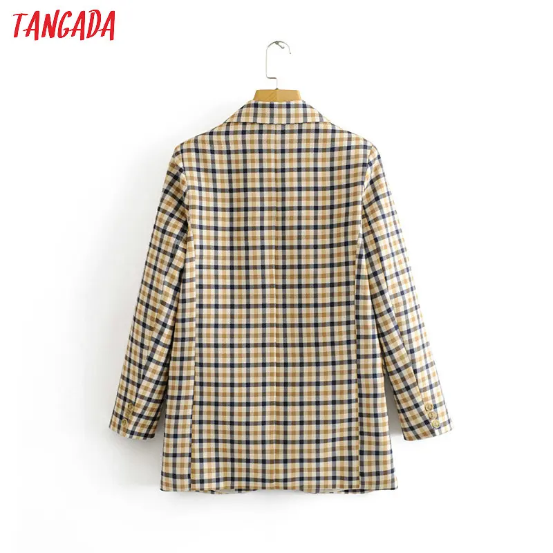 Tangada, Модный женский клетчатый Блейзер, длинный рукав, карман, для офиса, для девушек, для работы, костюм, пальто для женщин, Ретро стиль, верхняя одежда, элегантные топы DA58