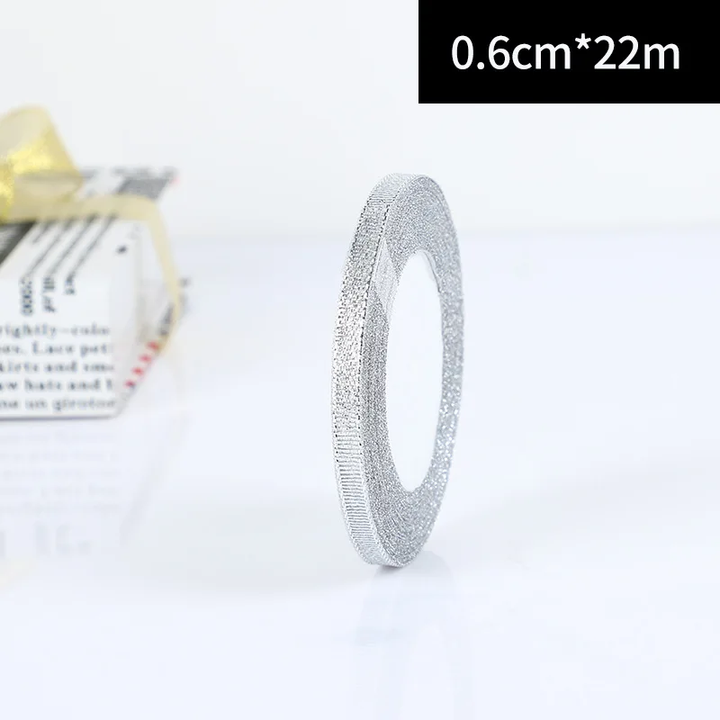 width 0.6cm 22 метра/рулон 0,6-5 см золото серебро шелк атлас органза ленты для свадьбы декоративные DIY вышитые лук ленты лук подарочные принадлежности - Цвет: width 0.6cm