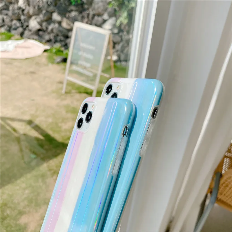 Милый чехол для телефона iPhone 11 Pro Max Xr Xs X 7 Plus 8 siliocne ретро Радужный лазерный луч