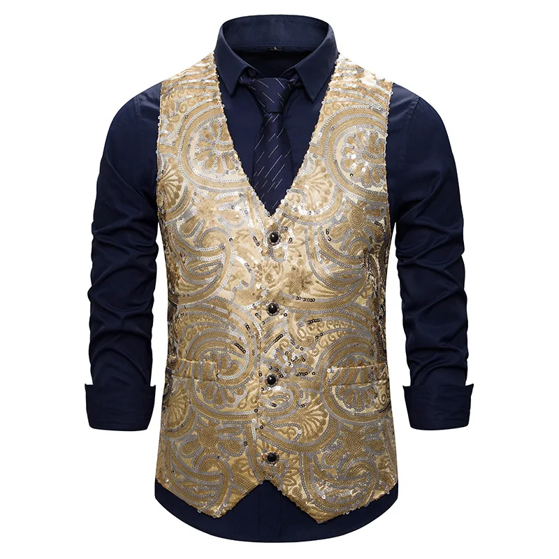 Luxury Glitter Blazer Men Fashion Golden Silver Sequin Single Button Blazer Hombre Nightclub Stage Slim Fit Mens Christmas Suit