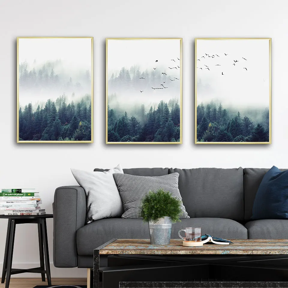 Лесной скандинавский плакат фотография пейзаж холст картина горный настенное