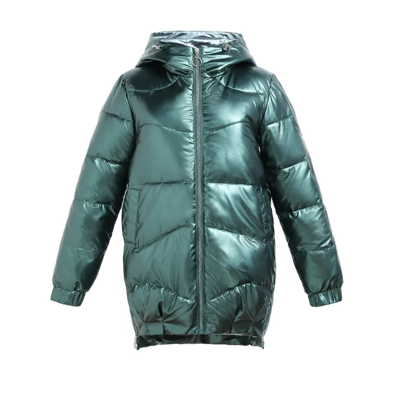 

Cotton-padded jacket women's 2020 winter cotton-padded jacket women's mid-length shiny loose hooded thick padded jacket