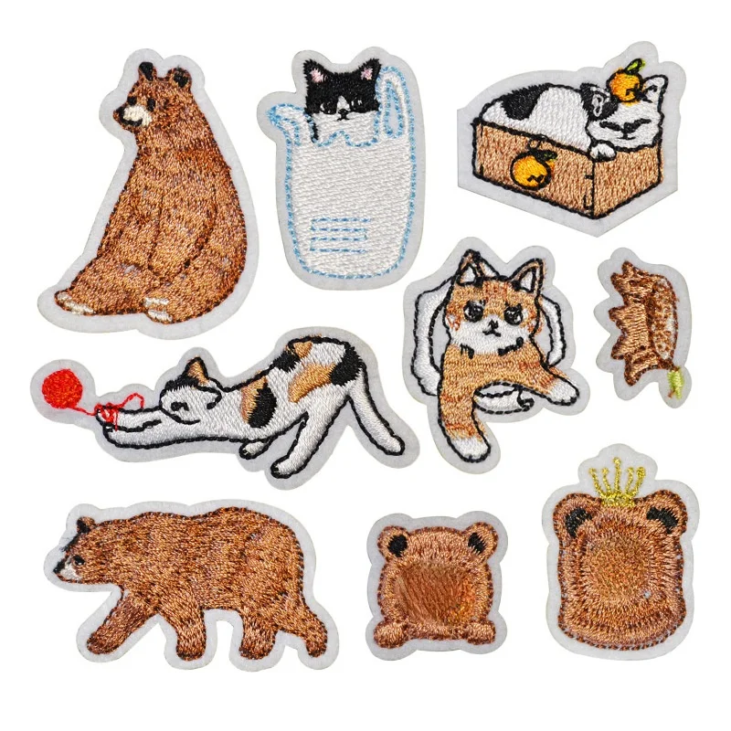 

New Cat Bear Embroidered Cloth Patch Stickers Decorative Stickers Cartoon Children's Clothes Iron on Bears Parches Diy Badges