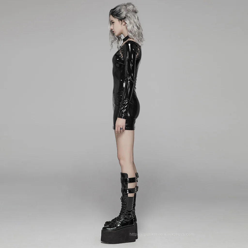 Женское платье в стиле Панк RAVE яркое облегающее из искусственной кожи с