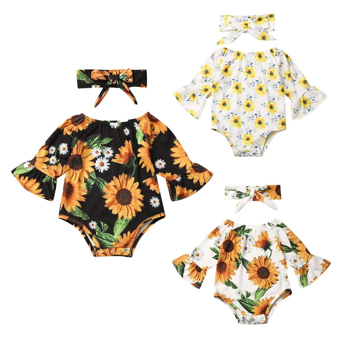 Боди с длинными рукавами и цветочным рисунком для маленьких девочек комбинезон