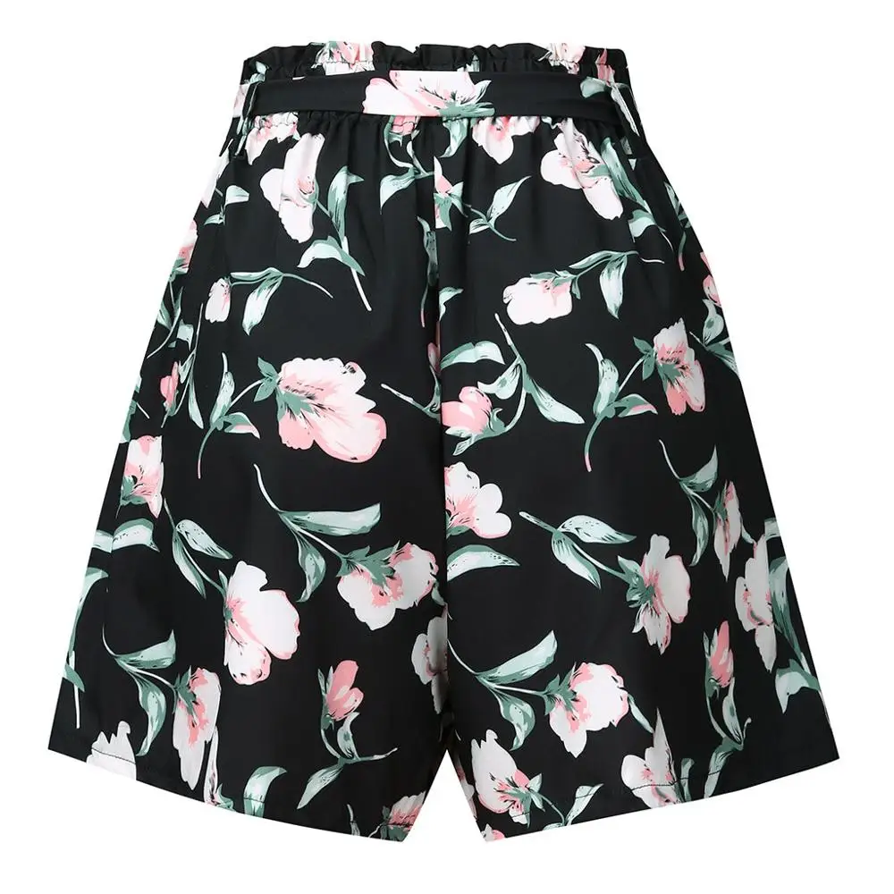 Женские шорты с завышенной талией цветочные свободные на шнуровке модные
