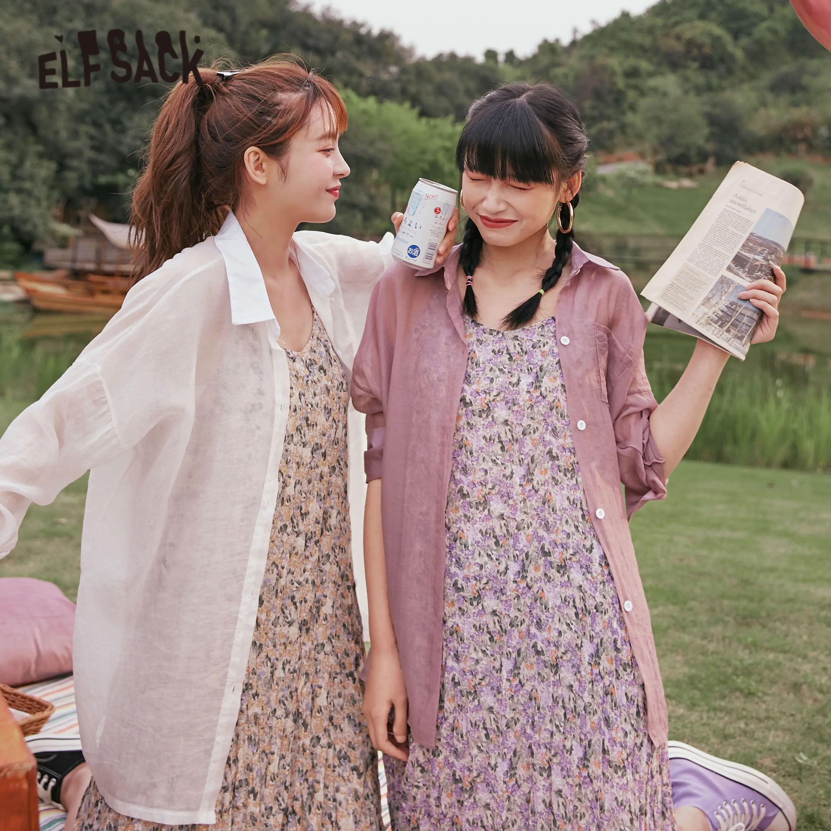 Elfsack картина маслом Disty Цветочный принт сладкий Повседневное миди платье Для