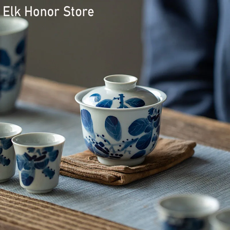 

110 мл чистый вручную окрашенный тюрбан для чая из белого фарфора с крышкой керамическая чайная посуда KungFu Puer для церемонии