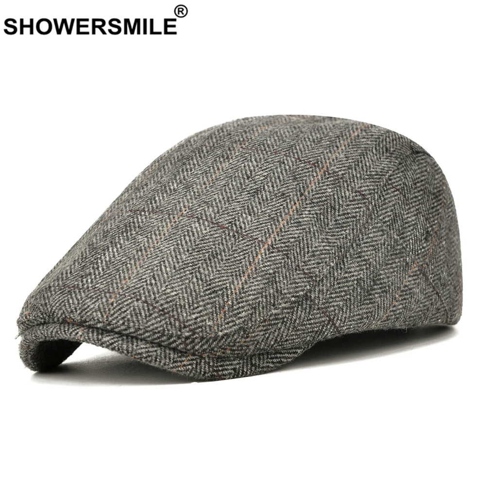 Мужской шерстяной берет SHOWERSMILE серая шляпа в британском стиле с узором елочка