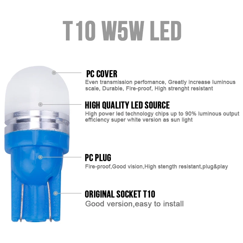 hlxg Сигнал поворота 2 шт. W5W LED T10 194 168 Светодиодный стояночный габаритный свет 12V