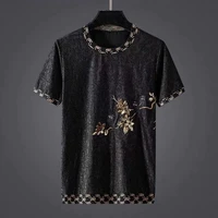 chinese wind dark plum flower bird embroidery summer short sleeved t shirts male han edition tide loose black top big yards