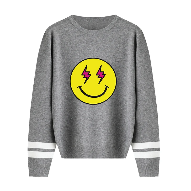 

Lightning Smiley Cartoon Cute Men Women Pullover Sweater Fashion Sport Hip Hop Long Sleeve O-neck Unisex Sweaters Pullovers Tops