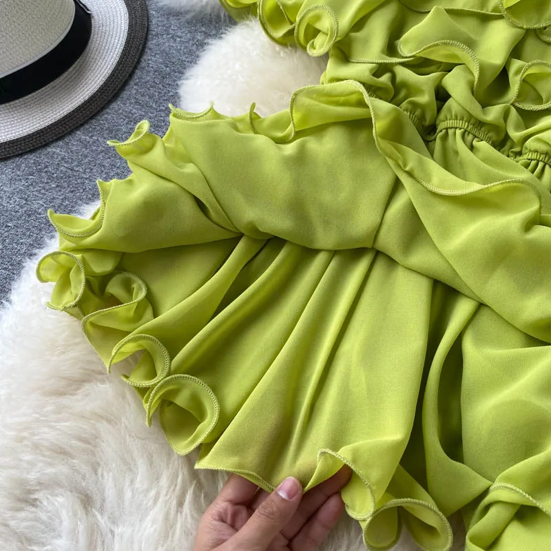 Богемный 2021 короткий шифоновый комбинезон с двойными оборками и открытыми