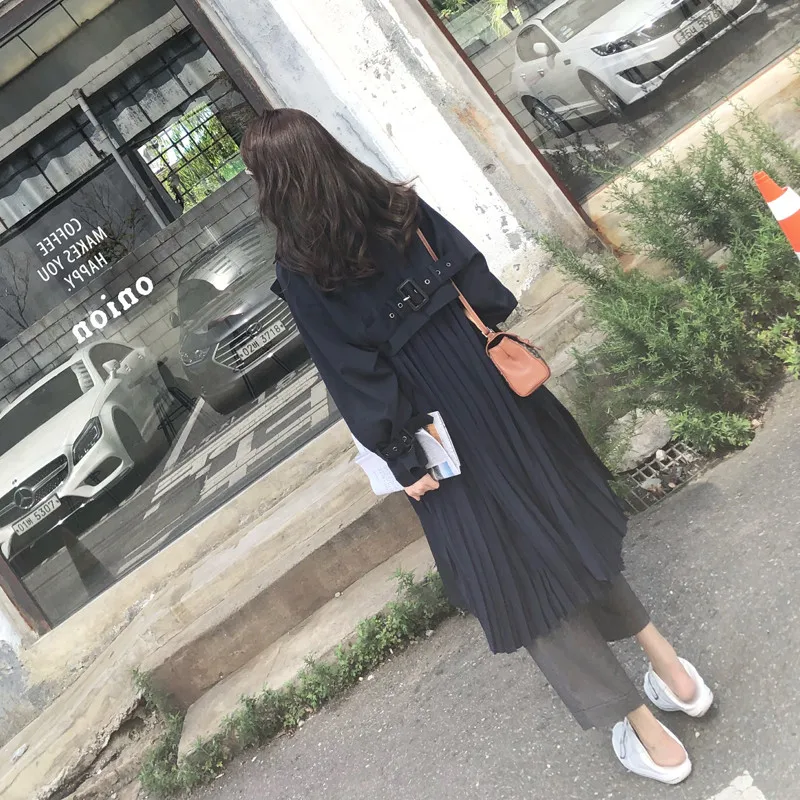 Женский Длинный Шифоновый Тренч свободная тонкая ветровка с разрезом весна