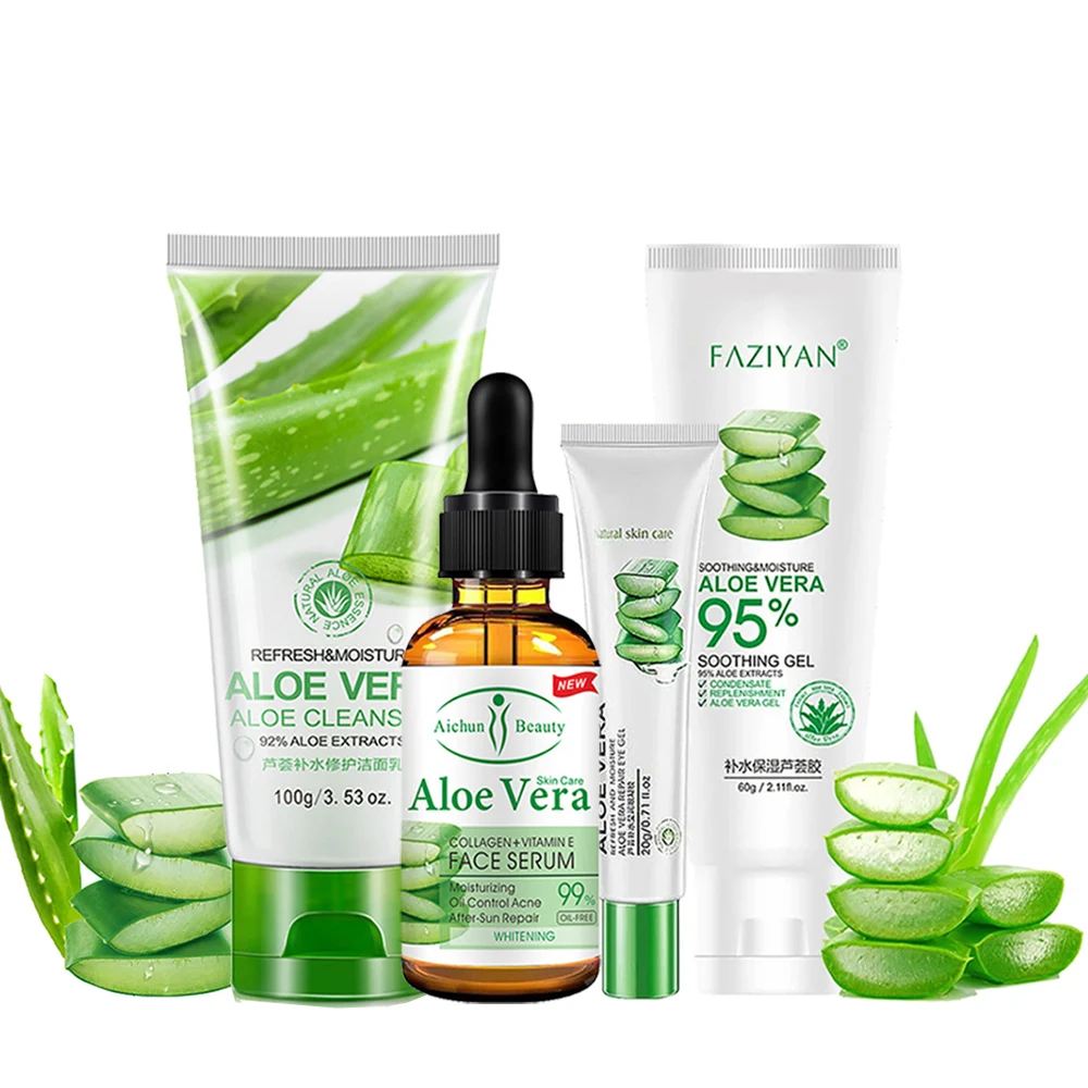 

Aloe vera Moisturizing Acne Treatment Facial Cream Anti wrinkle Eye Cream Repair Sun Fades Acne Marks Serum Face Skin Care Set