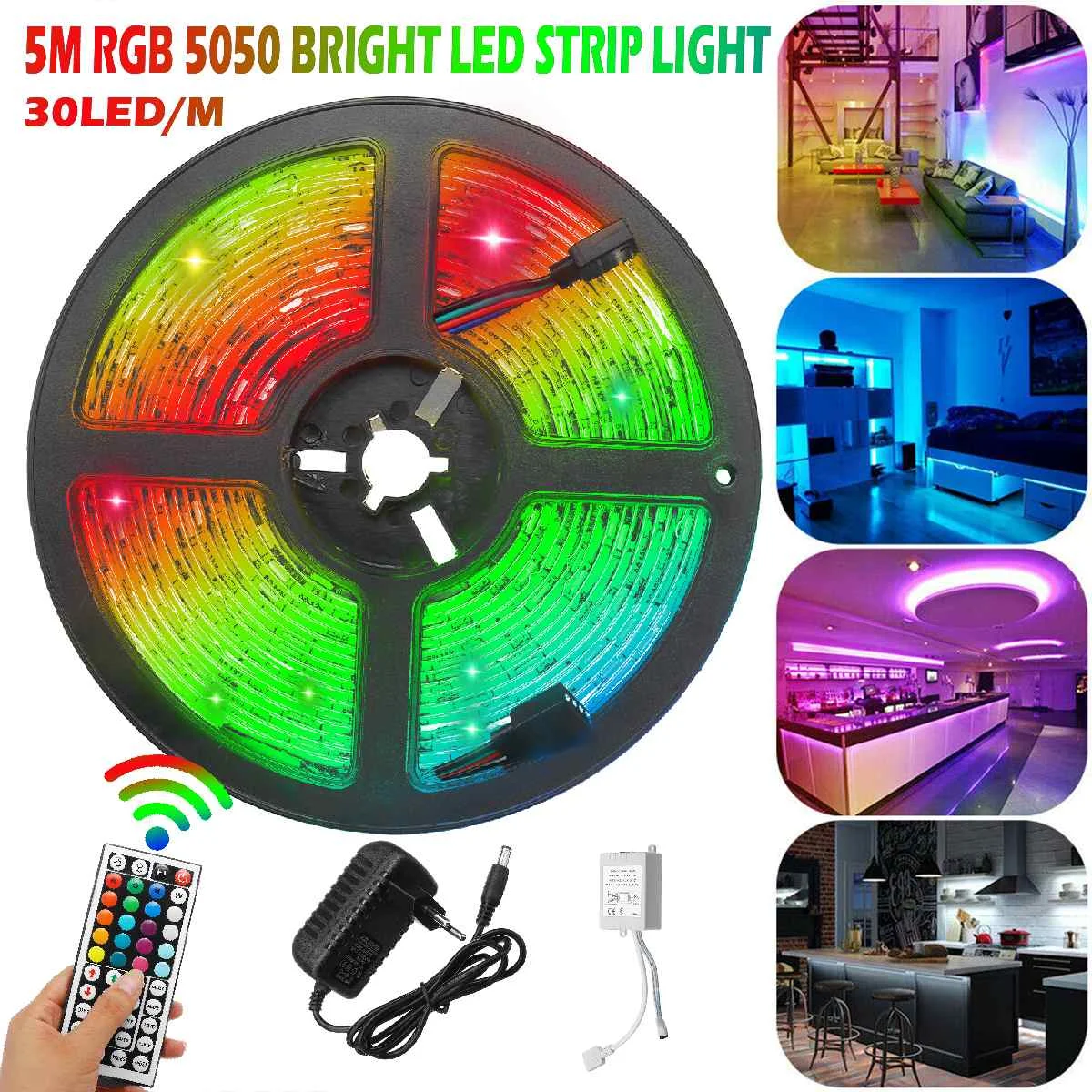 

cuttable Led Strip Lights with 44 key IR remote controller 5050SMD RGB TV Backlight Atmosphere Lamp 120° View angle 5m 12V
