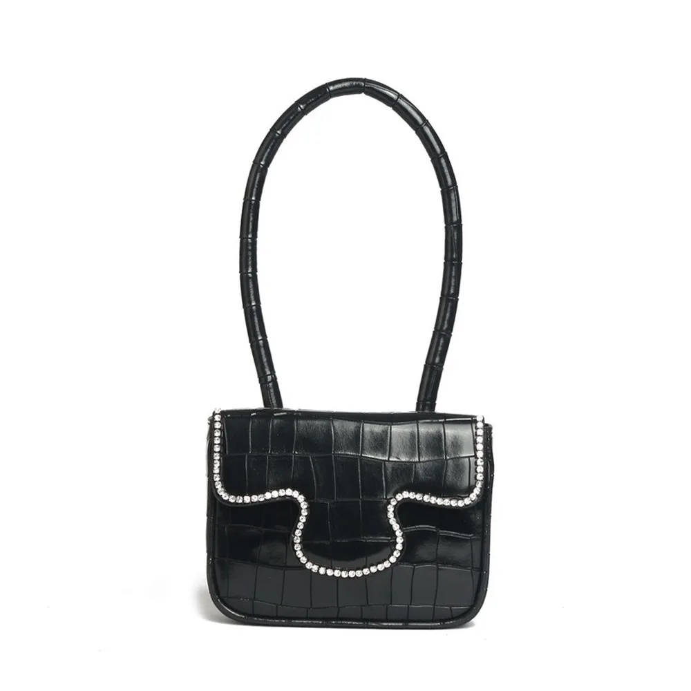 

2021 new fashion niche design leather handbags solid color small square bag crocodile pattern portable underarm bag