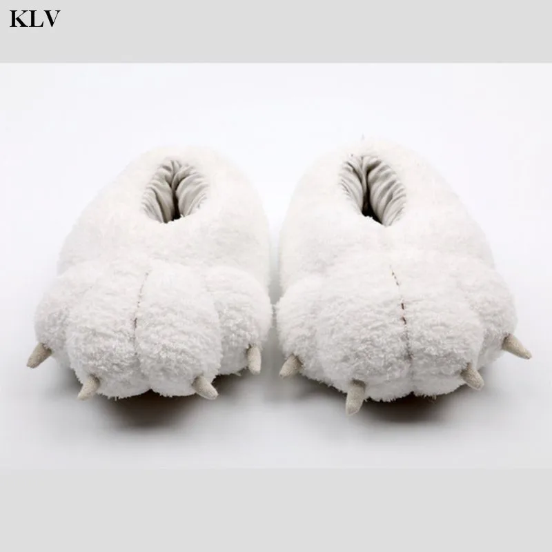 Toddler Child Kids Winter Stuffed Fuzzy Home Slippers Cute Cartoon Polar Bear Paw Shape Plush Toy Cosplay Animal Floor Shoes |