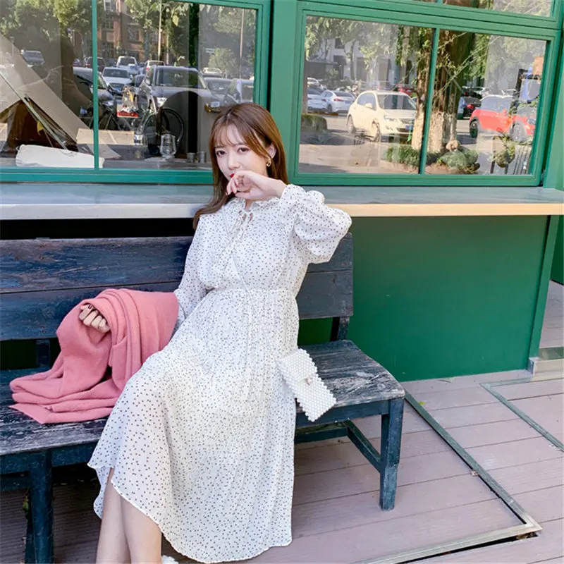 HziriP стильное шифоновое платье в горошек с оборками подходит ко всему нежное 2020