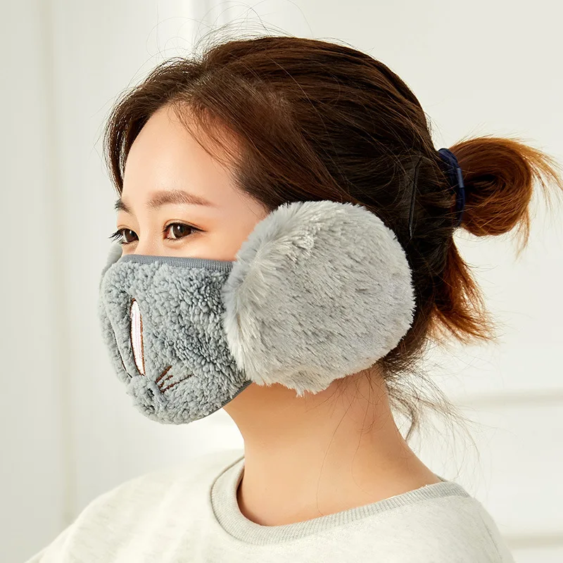 Модные зимние маски с мультяшным кроликом ветрозащитные Теплые ушками для лица и